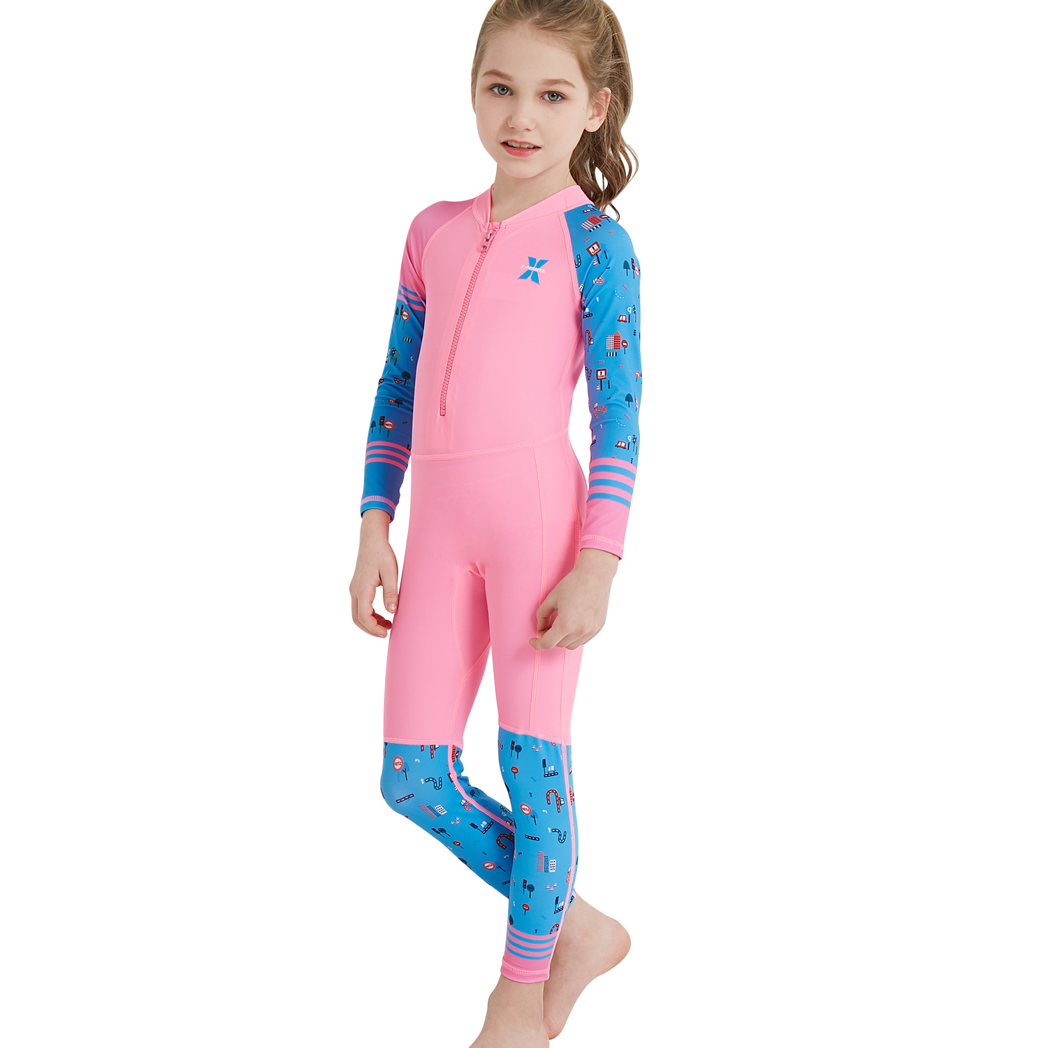 Irder - fashion zipper printing girl boy wet suit swimwear fast dry