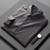 2023  upgrade fabric ultral fashion company staff shirt formal men shirt stripes men shirt Color dark grey stripes shirt