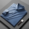 2023  upgrade fabric ultral fashion company staff shirt formal men shirt stripes men shirt Color navy blue stripes shirt