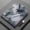 pentagonal print men shirt fashion man work style shirt Color Grey