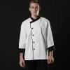right openning breathable cotton blends fabric black collar hem white chef uniform chef coat jacket Color White