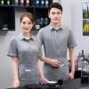 2022 printing hem restaurant work uniform shirt with apron waiter workwear
