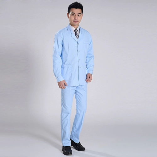 hospital docotor uniform workwear lob coat white light blue jacket +pant for male nurse