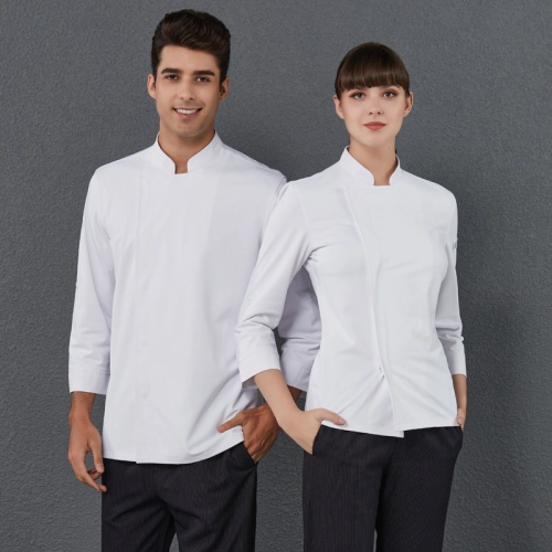 2022 invisable button side open white chef coat jacket