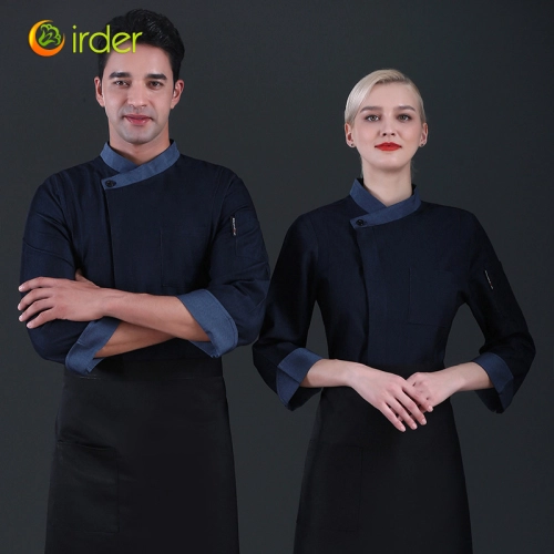 contrast hem denim side open upgrade chef coat baking uniform