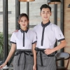 stripes collar wait staff uniform shirt with apron