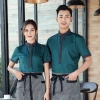 stripes collar wait staff uniform shirt with apron 