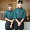 long sleeve stripes collar hem waiter waitress shirt blouse (free apron) Color Blackish Green