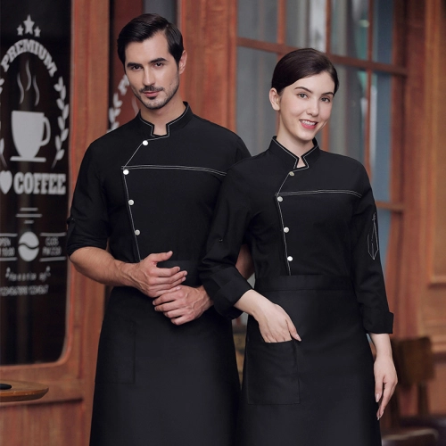 black denim-like fabric chef jacket chef baker work uniform coat