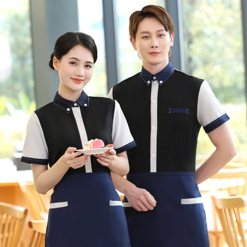 2022 patchwork fashion restaurant food store staff uniform shirt apron