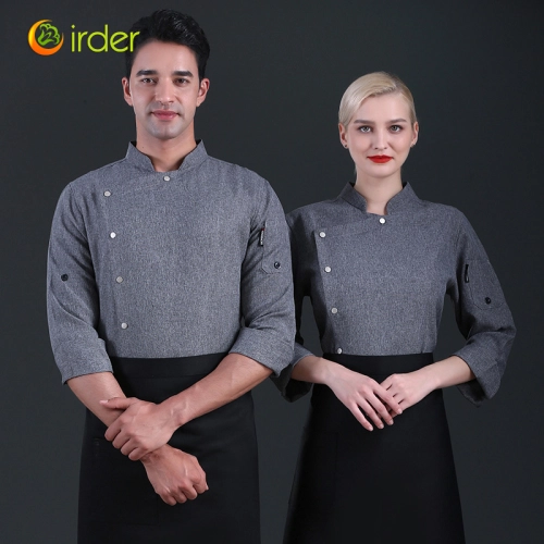 2025 autumn grey long sleeve upgrade restaurant chef blouse jacket uniform