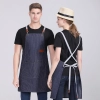 fashion high quaity denim fabric long apron halter waiter/chef apron Color blue stripes