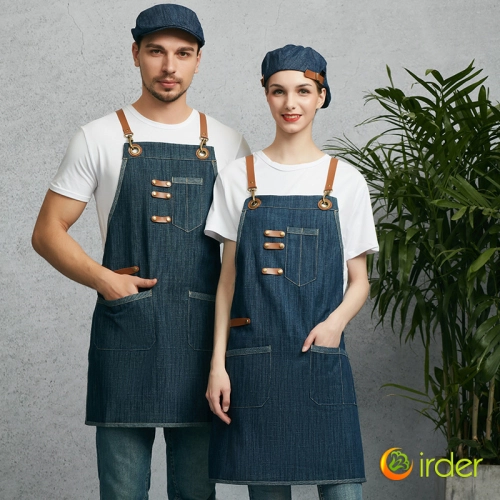 2023 europe halter denim apron restaurant chef apron cooking apron