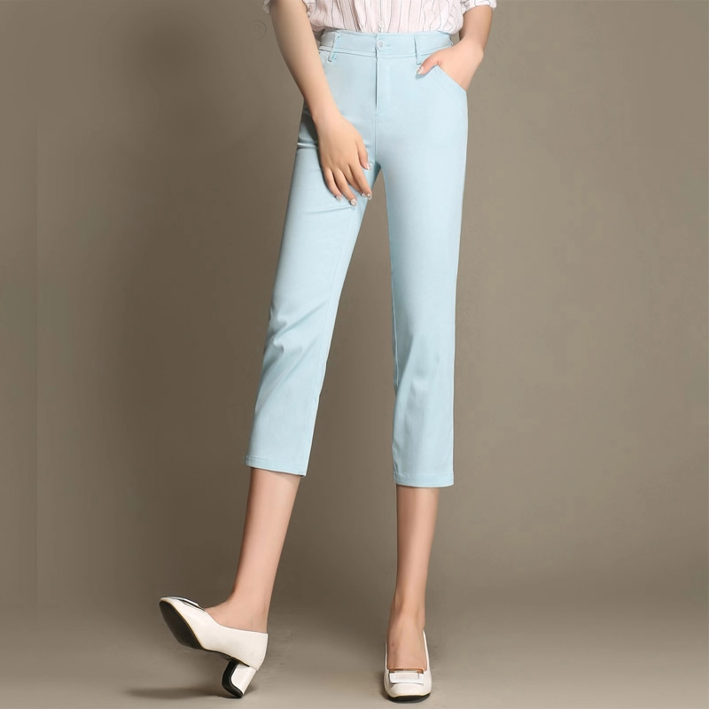 light blue good fabric women pant capris office uniform