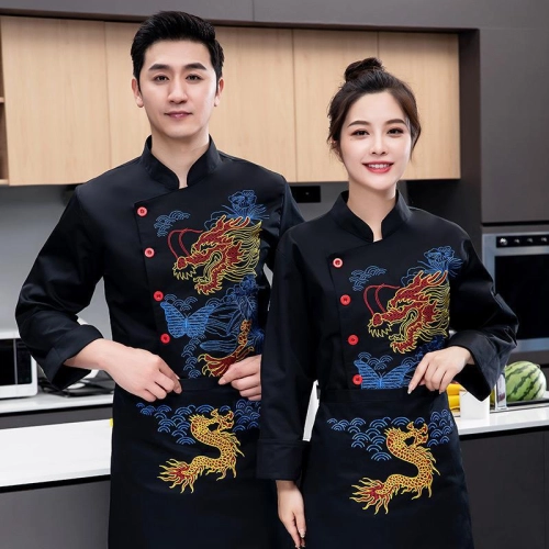 Tranditional Chinese dragon women men chef jacket