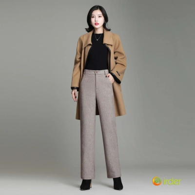 2025 autumn winter woolen thicken women work style trouser Wide leg pants