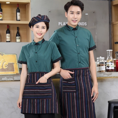 fashion cafe bar summer short sleeve contrast collar uniform