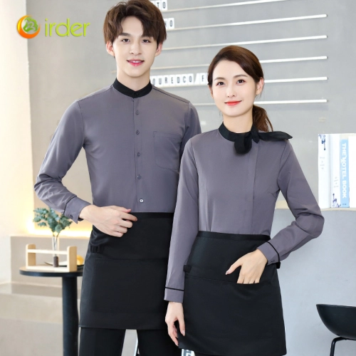 grey round collar long sleeve bar waiter shirt uniform