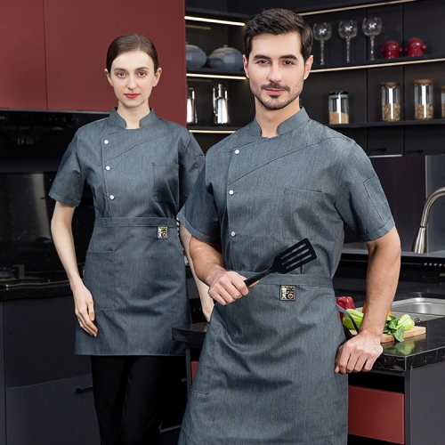 denim like fabric short sleeve chef jacket cook uniform