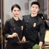 fashion Asian young denim chef blouse uniform with apron