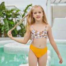 2022 honeycomb printing cute halter floral little girl kid swimwear swimsuit bikini