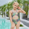 2025 honeycomb printing cute halter floral little girl kid swimwear swimsuit bikini