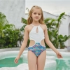 2025 honeycomb printing cute halter floral little girl kid swimwear swimsuit bikini