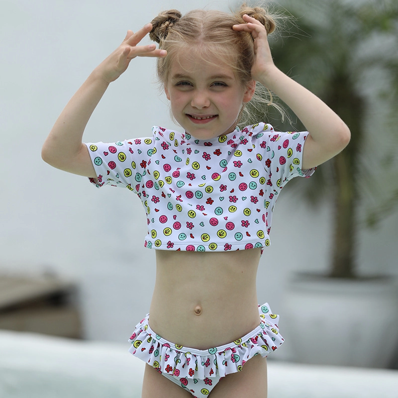 2025 facial expression print little girl one piece design kid tankini swimwear