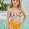 2025 France honeycomb print children girl one piece design bikini swimming wear