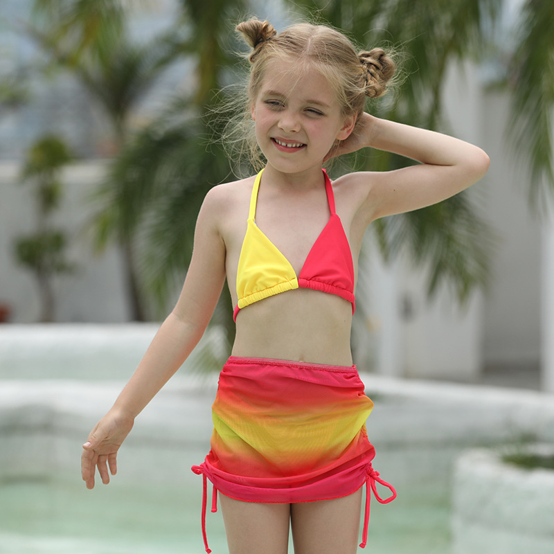 2022 new design red yellow kid bikini swimwear children girl swimsuit