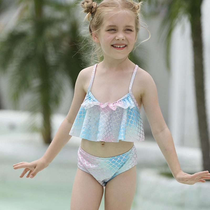 2025 new design Gradient color fish scales style  children girl kid swimsuit  swimwear