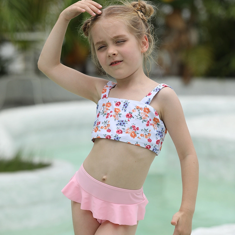 2025 Australia pink short flower top two-piece design children girl kid swimsuit swimwear