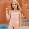2022 simple solid pink one-piece teen girl swimwear bikini swimsuit 