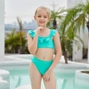 2022 solid green bow two-piece girl  swimwear teen bikini swimsuit free shipping