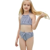 2022 hot sales black white stripes two-piece tankini little girl swimwear teen  swimsuit