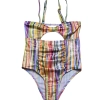 2022 thailand style stripes little girl one-piece swimwear teen swimming wear