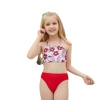 2022 fashion red flowers print girl two-piece swimwear teen swimming wear