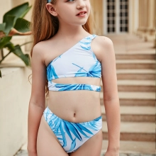 2025 America design blue leavese teen girl swimwear tankini swiming swimwear