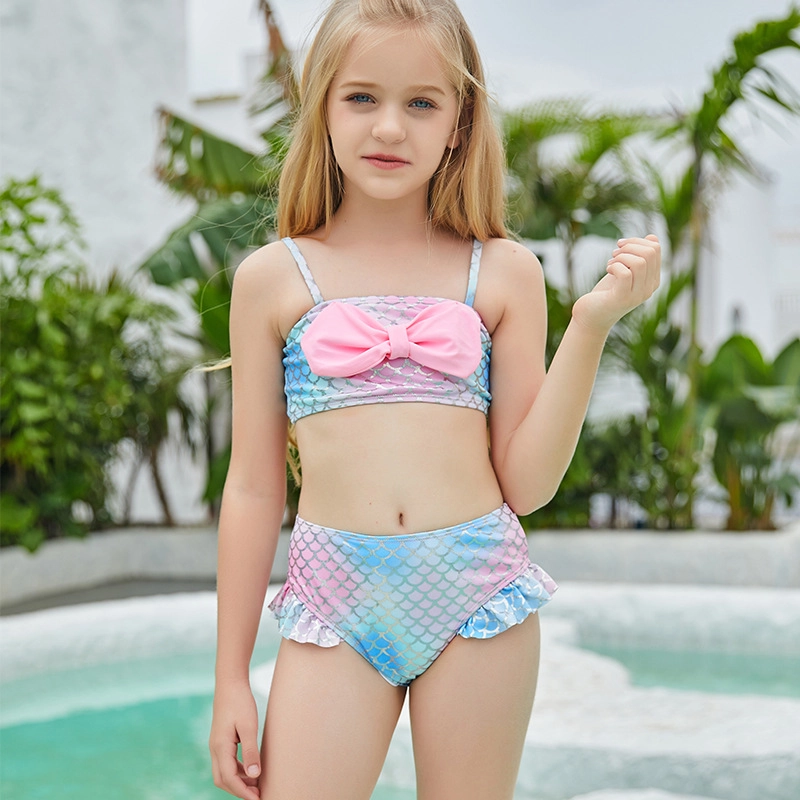 2025 fashion fish style  with bow children girl fish bow  swimwear kid bikini  tankini