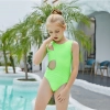 specil design green top orange one-piece girl swimwear swimming suit