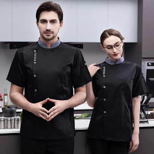 contrast collar short sleeve cooker uniform chef jacket coat