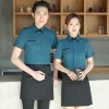 Asian Style summer short sleeve contrast collar waiter  shirt restaurant staff uniform waitress