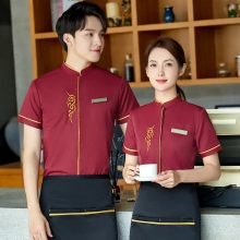 2023 new design tranditional chinease design women men waiter shirt uniform restaurant tea store workwear