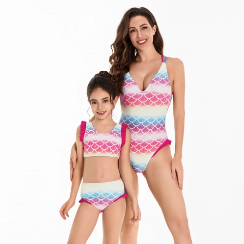 2025 stripes water playing bench two-piece scale swimwear for women model 102