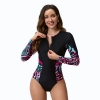 2025 girl swimwear plants printing long sleeve  one-piece swimwear model 1015