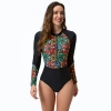 2025 American women gym swimwear sexy printing one-piece long sleeve swimwear model 1008