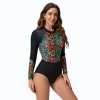 2025 American women gym swimwear sexy printing one-piece long sleeve swimwear model 1008