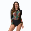 2025 American women gym swimwear sexy printing one-piece long sleeve swimwear model 1008