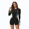 2025 girl swimwear plants printing long sleeve  one-piece swimwear model 1015