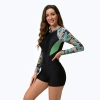 2025 girl swimwear tropical plants printing one-piece long sleeve swimwear model 1013